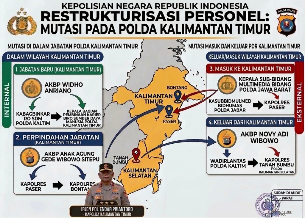 Infografis mutasi Polda Kaltim. Sumber: Chatgpt