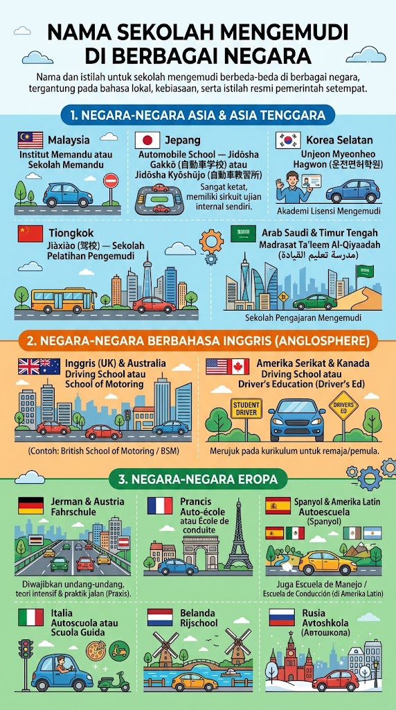 Infografis nama nama sekolah mengemudi. Sumber: Djoko Setijowarno