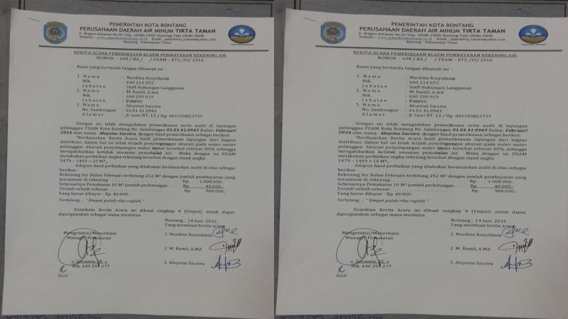 PDAM BONTANG SELESAIKAN KASUS YANG DIALAMI ALOYSIUS 