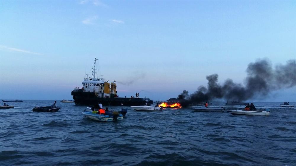 Speed Boat Mesin Ganda Terbakar Lalu Karam di Perairan Tarakan